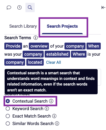 Contextual search when using search projects in a project.png
