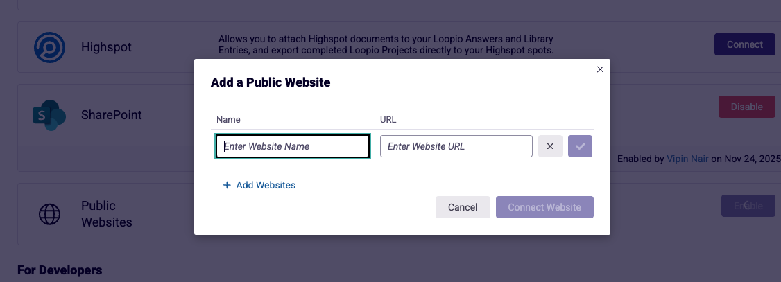 Adding website URLs in Integrations screen.png
