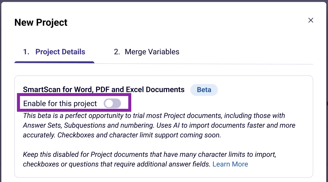 SmartScan toggle on New Project form.png