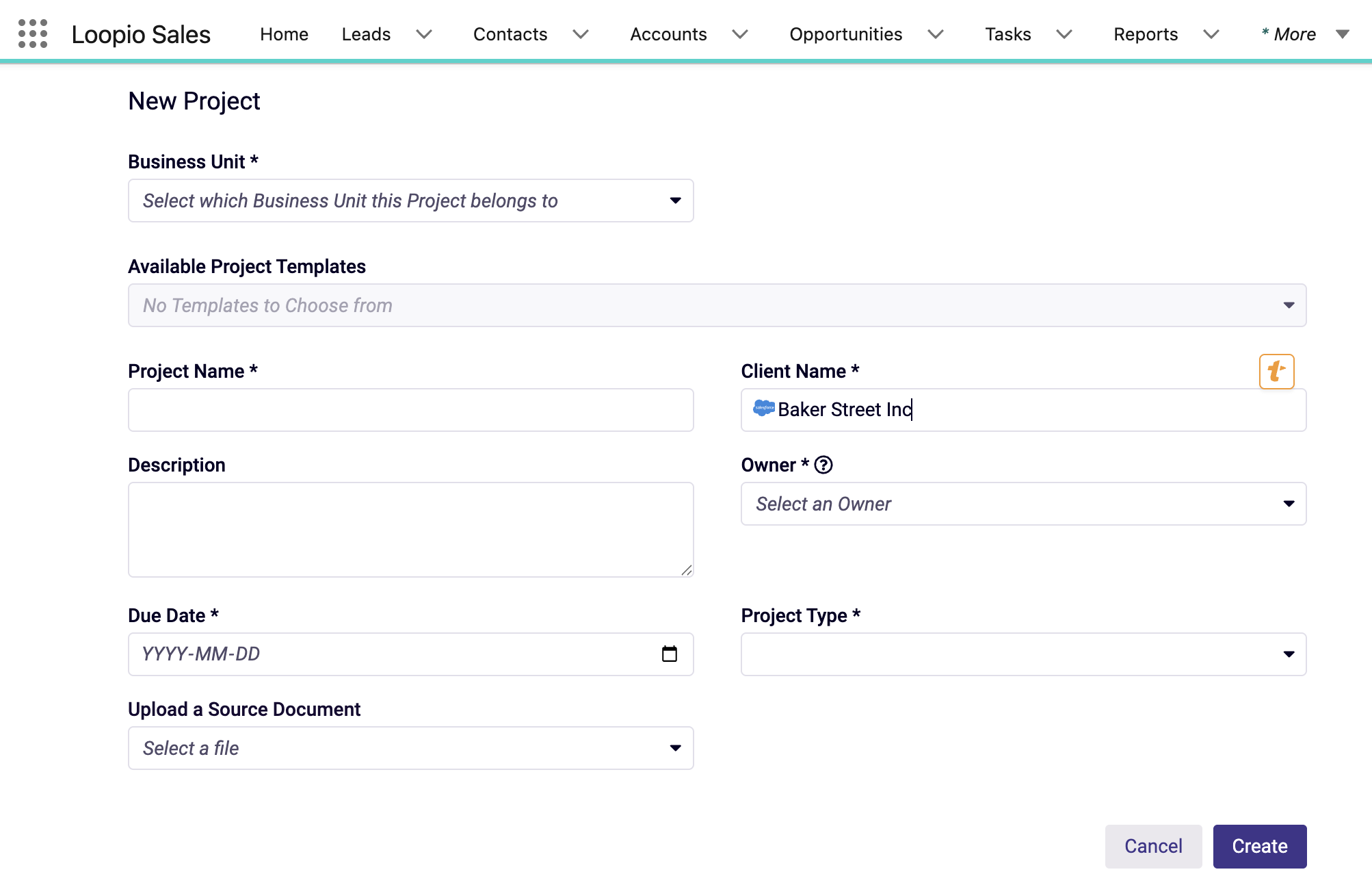 Create New Loopio Project Form in Salesforce.png