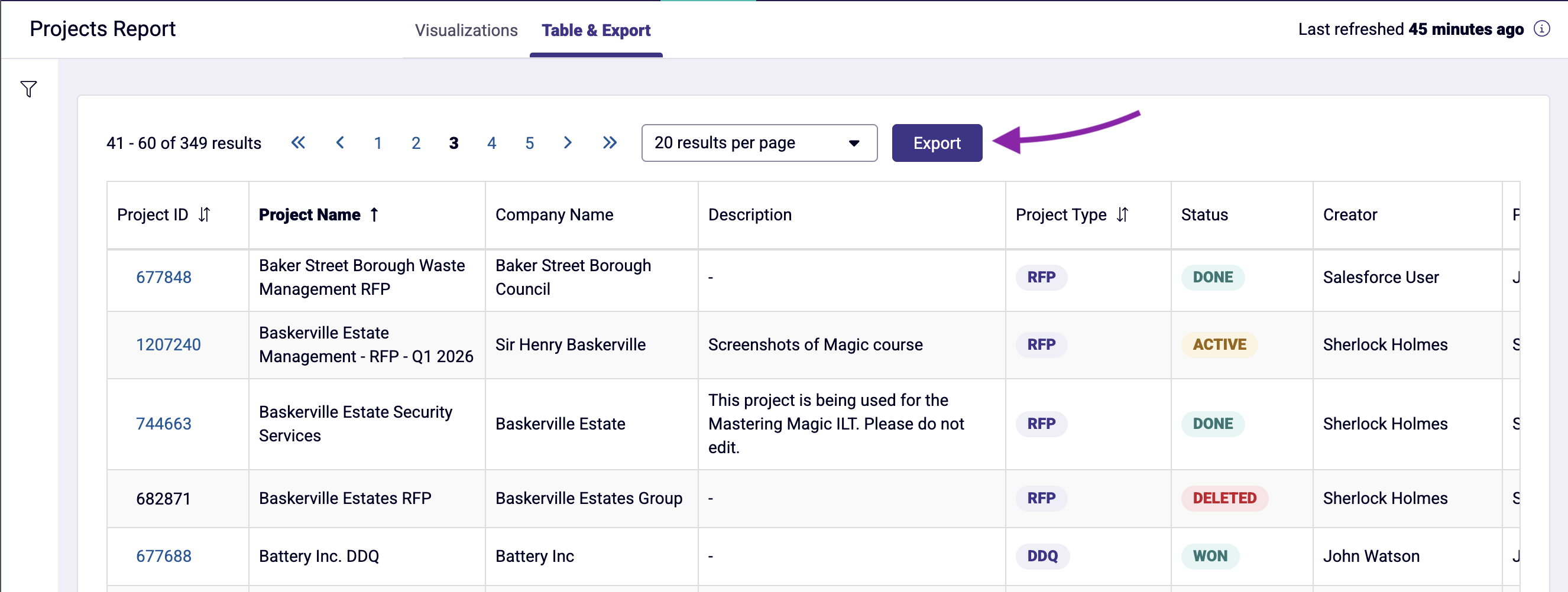 Projects Report Table & Export View.png