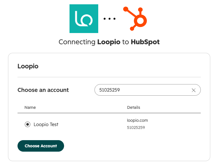 2. Select a HubSpot Portal showing account selection